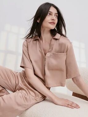 Lunya washable silk button-down top